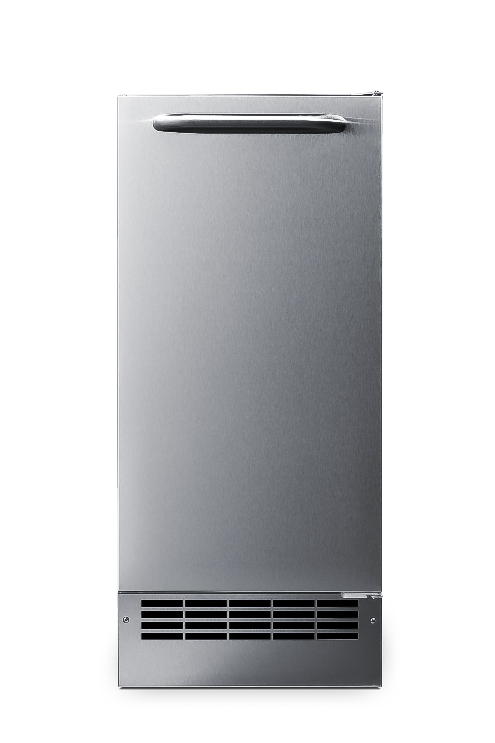 Built-in undercounter ADA compliant manual defrost icemaker wrapped in a stainless steel exterior finish; no drain required